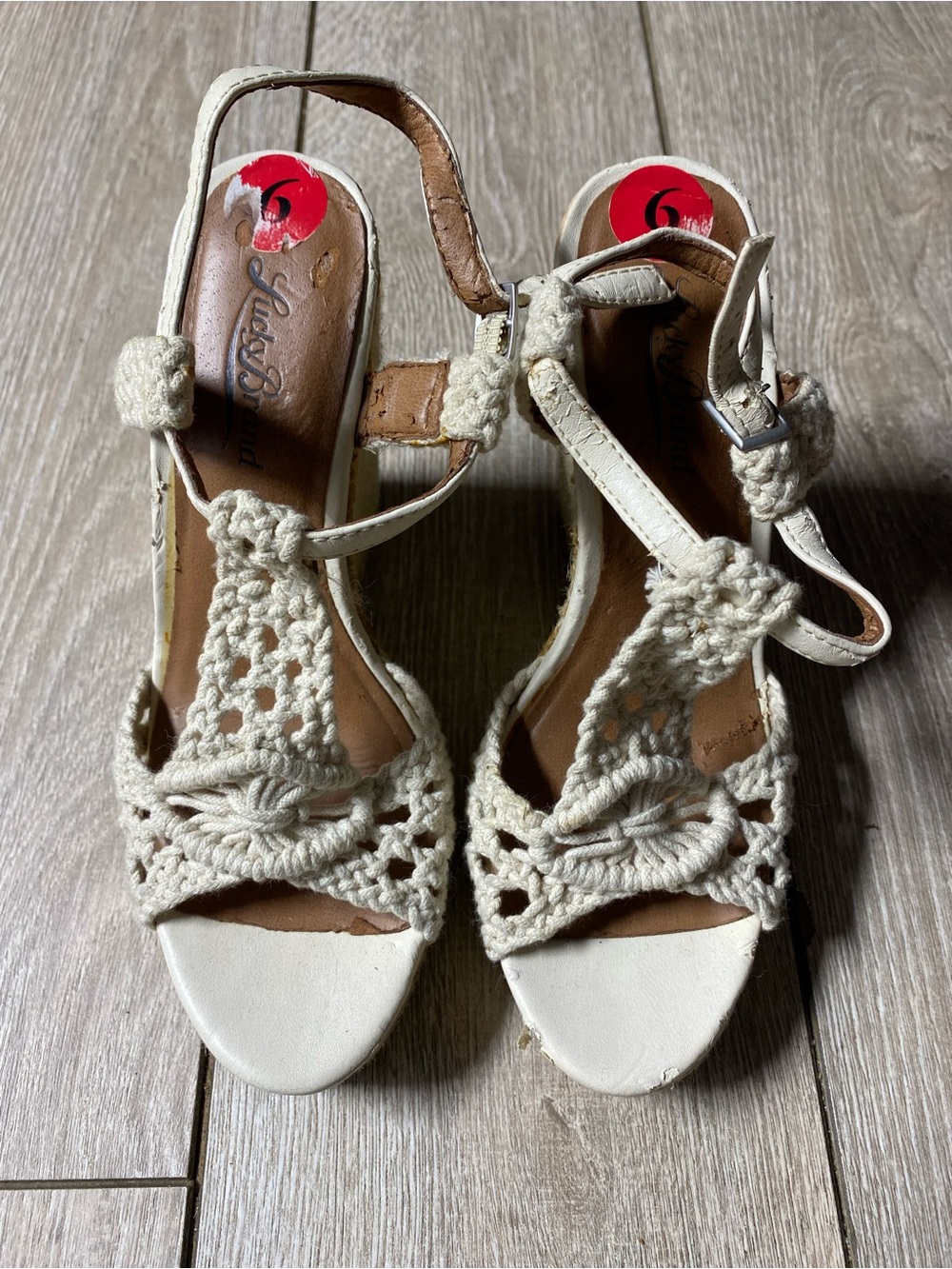 Lucky Brand Cream Macrame Crochet Wedge Sandals Size 6